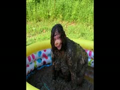 Horny pig enjoys swimming in a pool full of poop